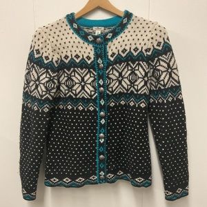 LLBean Fair Isle 100% Wool Cardigan